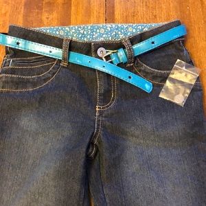 NEW Faded Glory Dk Rinse Bl Jeans W/Belt, Xtra Button Dbl Pocket, Slim Hip Sz. 7